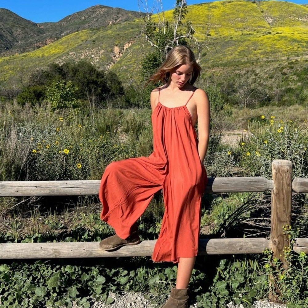 By Together boutique rust orange wide leg romper S
